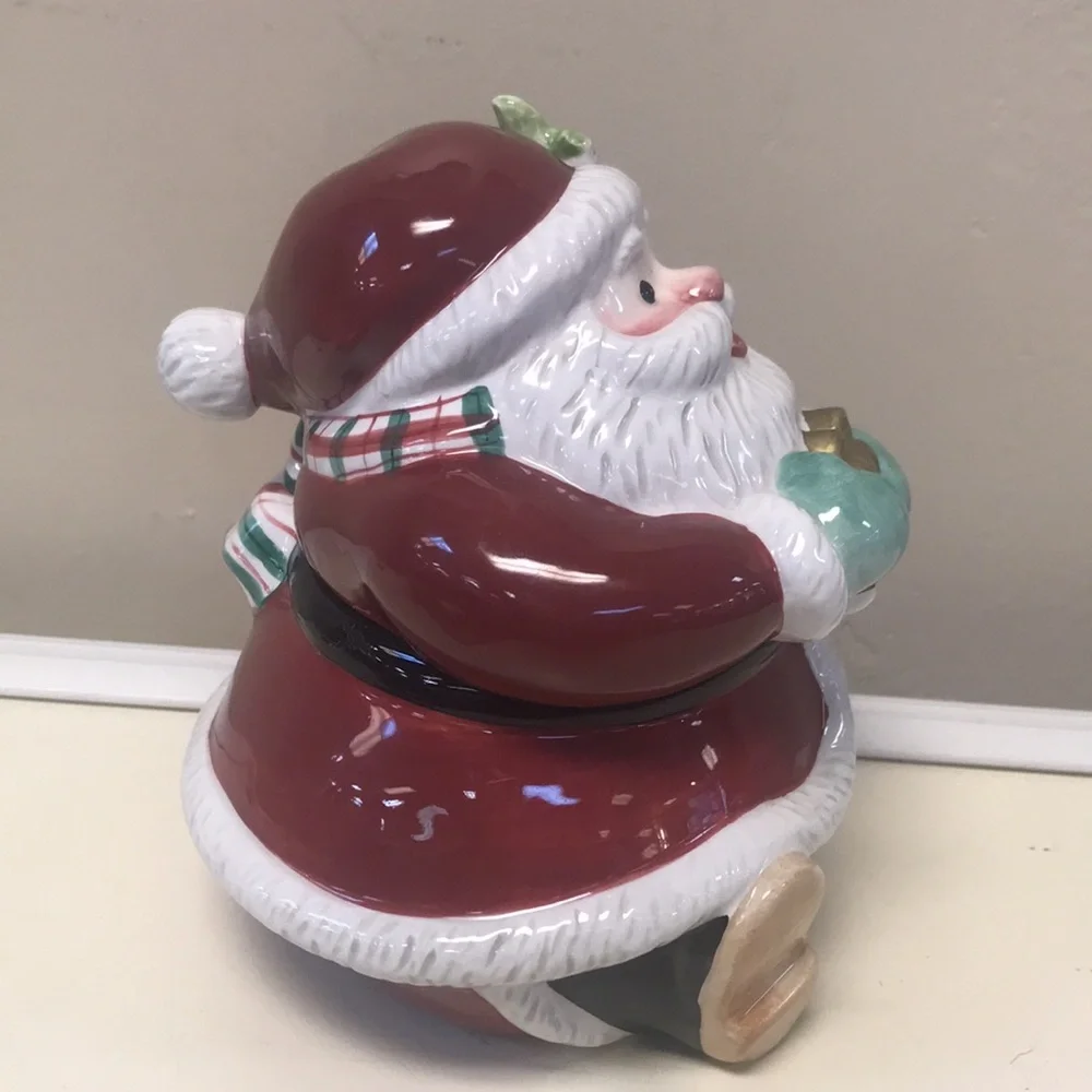 Fitz & Floyd Plaid Santa‎ Candy Jar